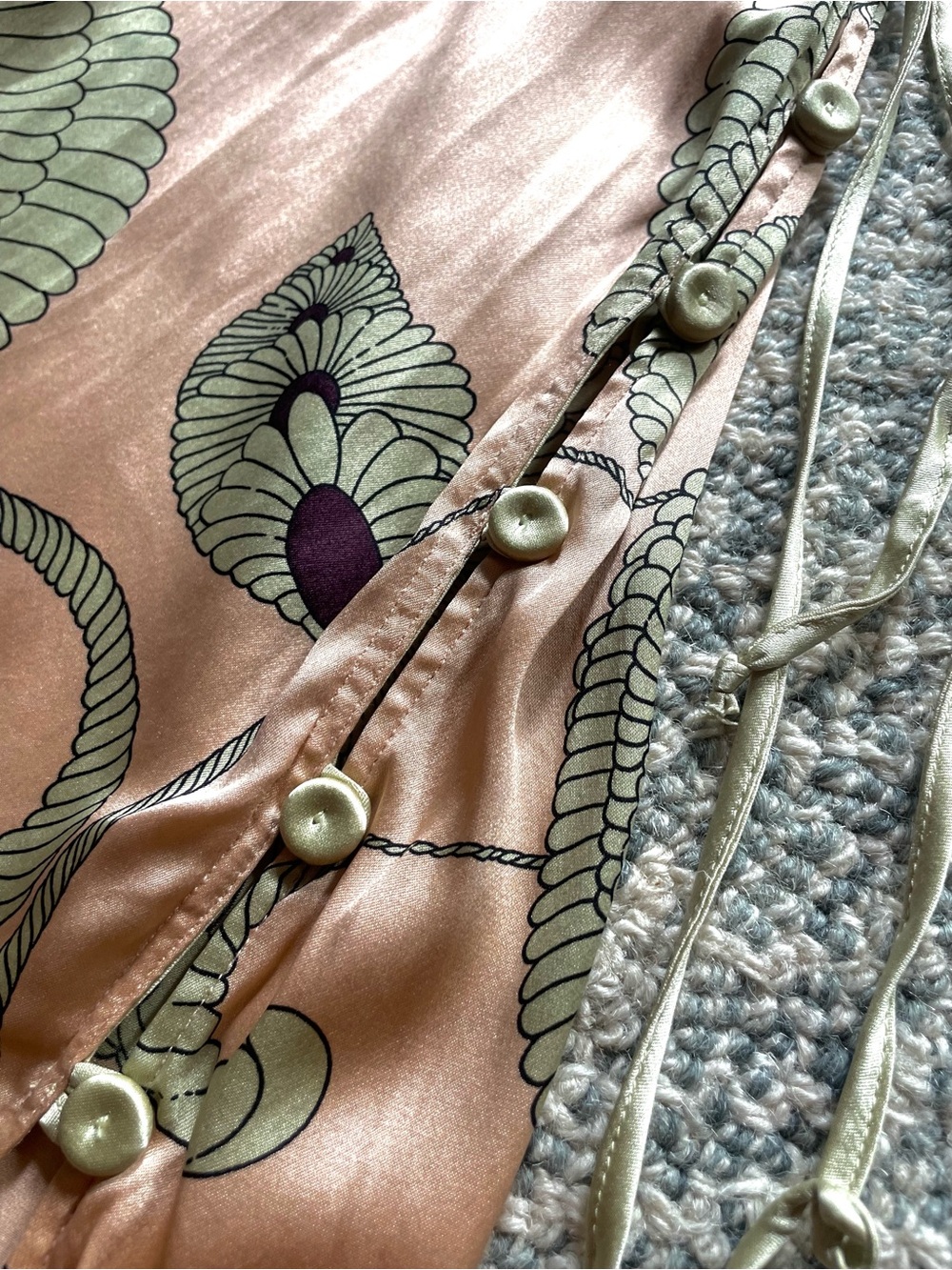 Vintage LA PERLA Main Line Silk Dress Medallion Floral Print Dusty Rose Purple - Picture 8 of 13